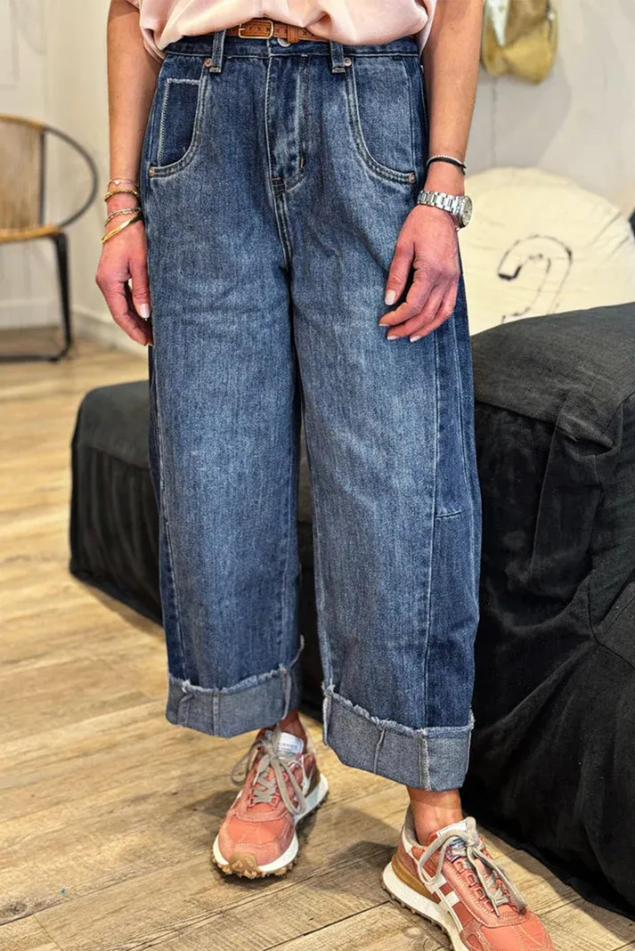 Raw Hem Wide Leg Loose Jeans