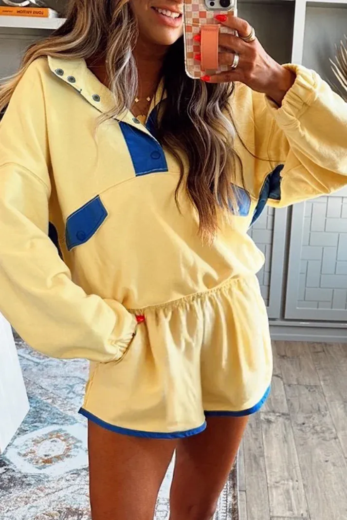 Yellow Colorblock Shorts Set