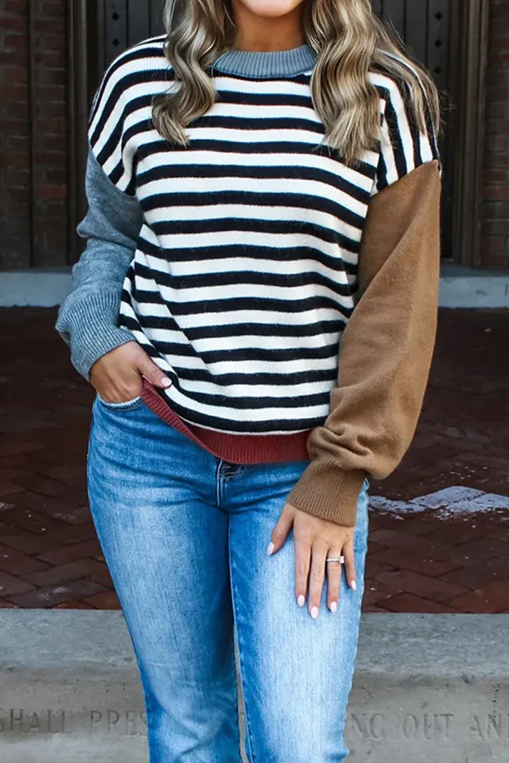 Colorblock Stripe Panel Sweater