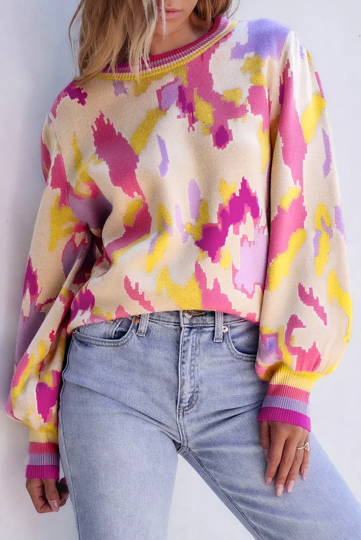 Khaki Abstract Fall Sweater