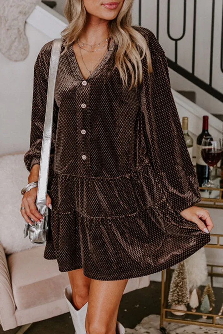Dark Brown Textured Velvet Dress