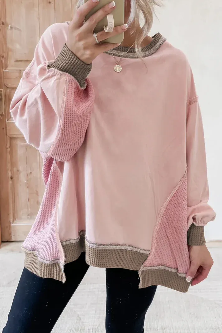 Light Pink Colorblock Oversized Sweatshirt