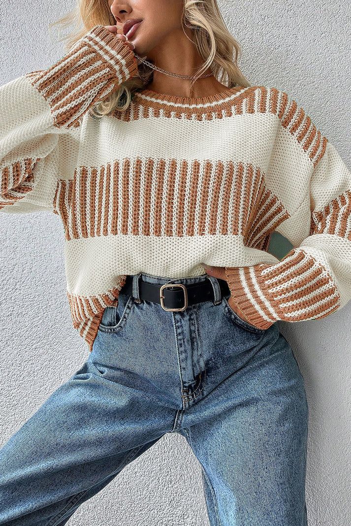Khaki Two Tone Loose Sweater