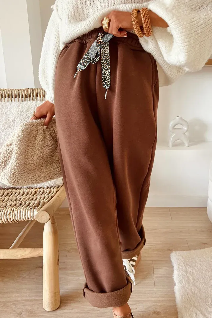 Fleece Leopard Drawstring Pants