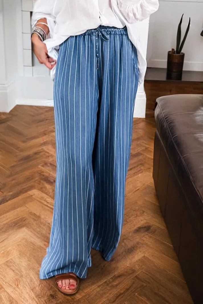 Blue Stripe Chambray Elastic Pants