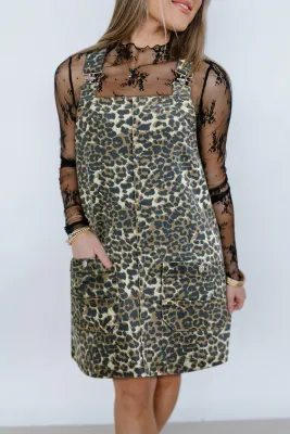 Leopard Denim Overall Dress