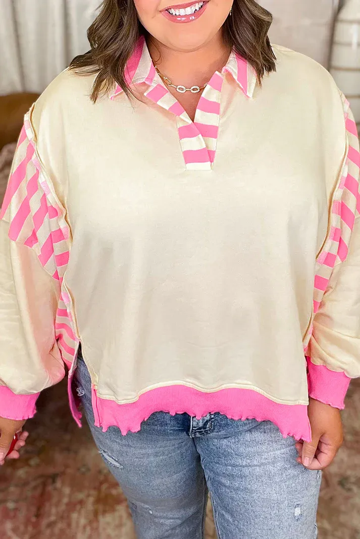 Pink Stripe Patchwork Pullover