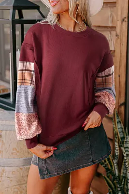 Plaid Patchwork Raw Seam Sweatshirt