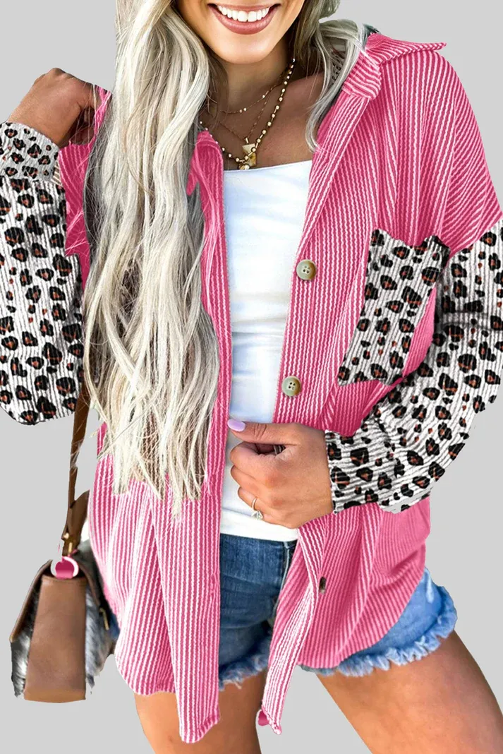 Leopard Patched Ribbed Shacket