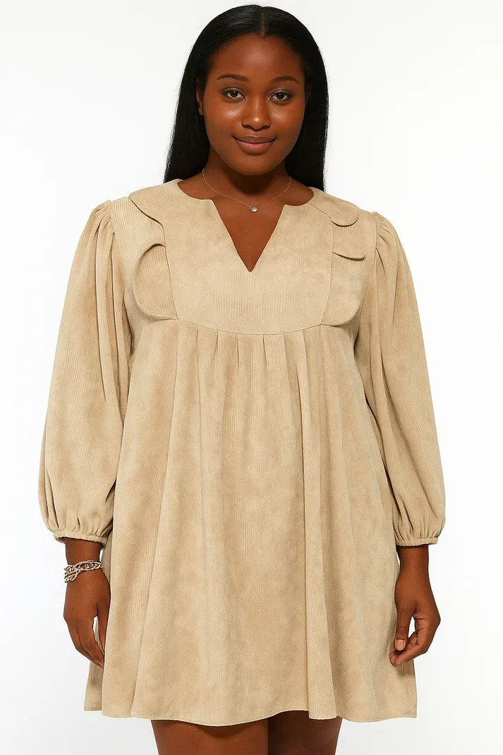 Beige Scallop Dress