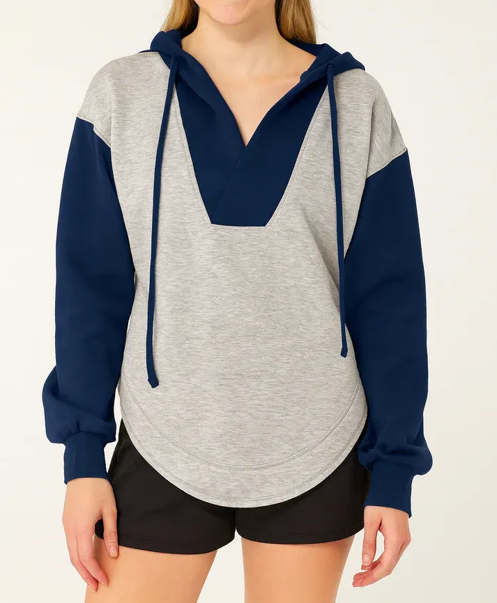 Blue Colorblock Patchwork Hoodie