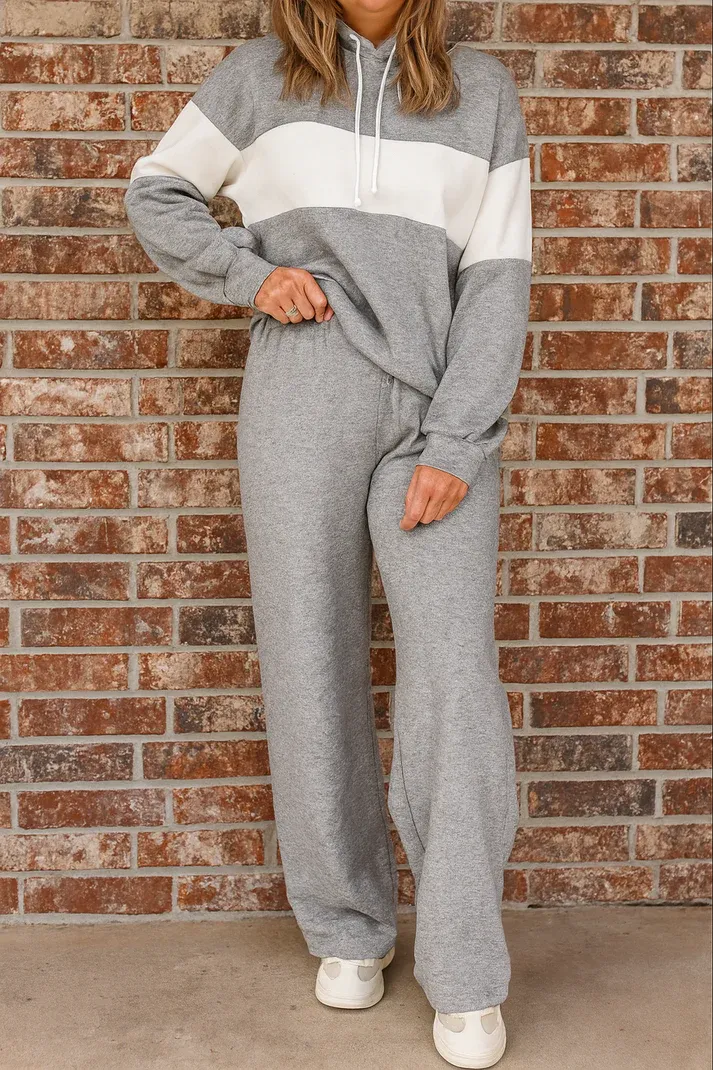 Grey Colorblock Hoodie Set