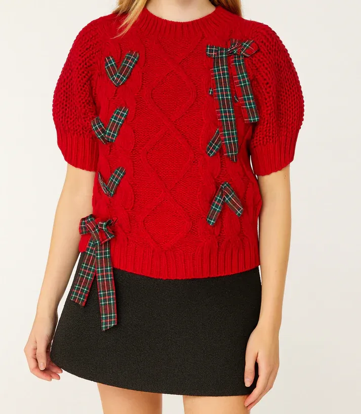 Red Plaid Lace Sweater