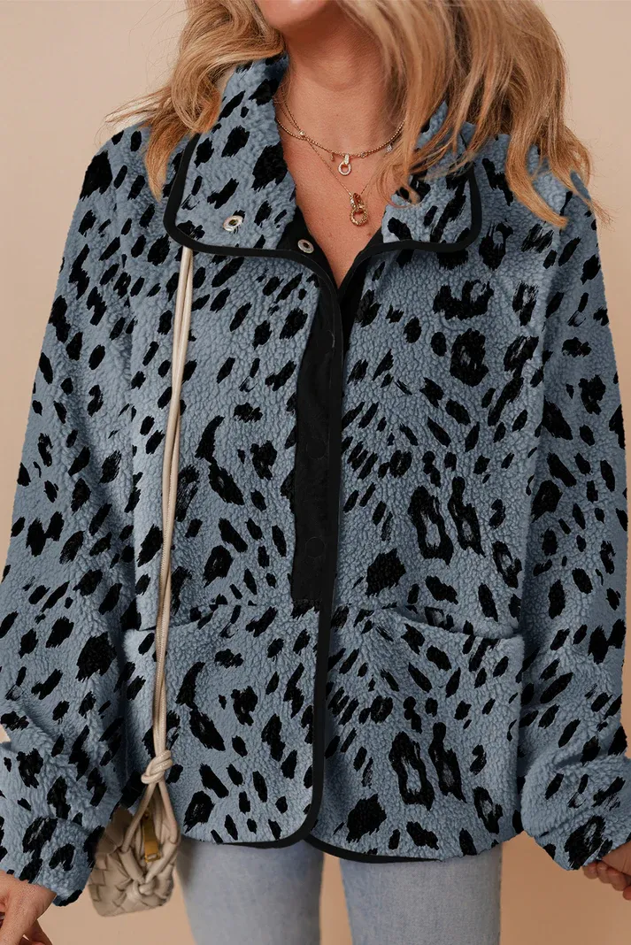 Blue Leopard Fleece Jacket