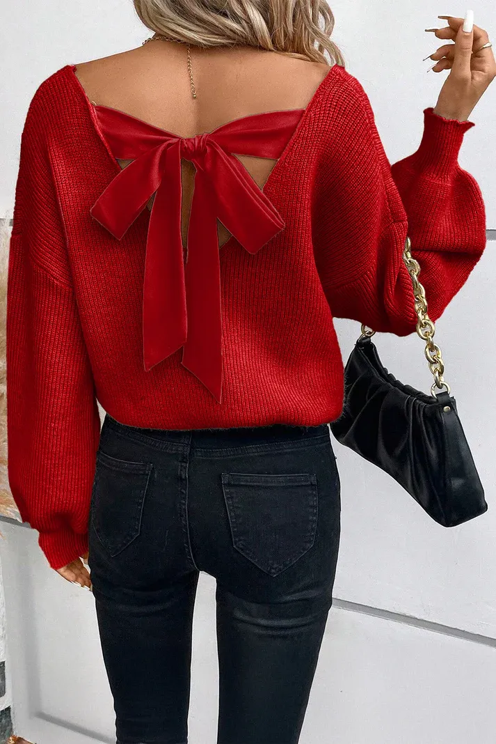 Red Lantern Knot Back Sweater