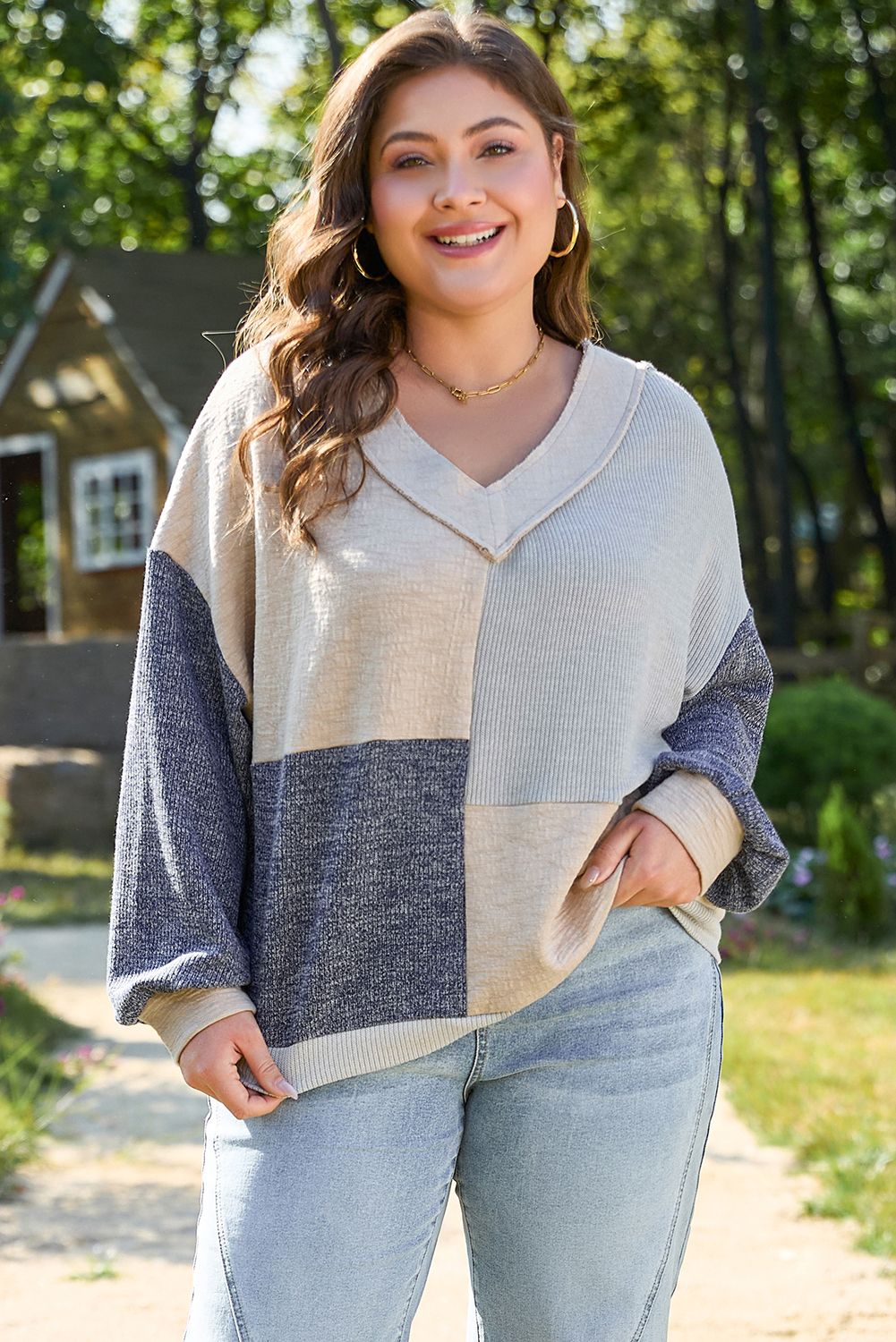 Textured Patchwork Sweater