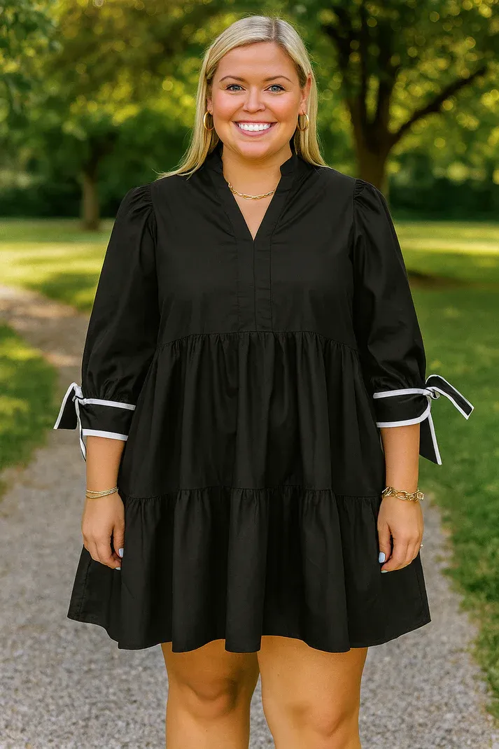 Black Trim Knot Dress