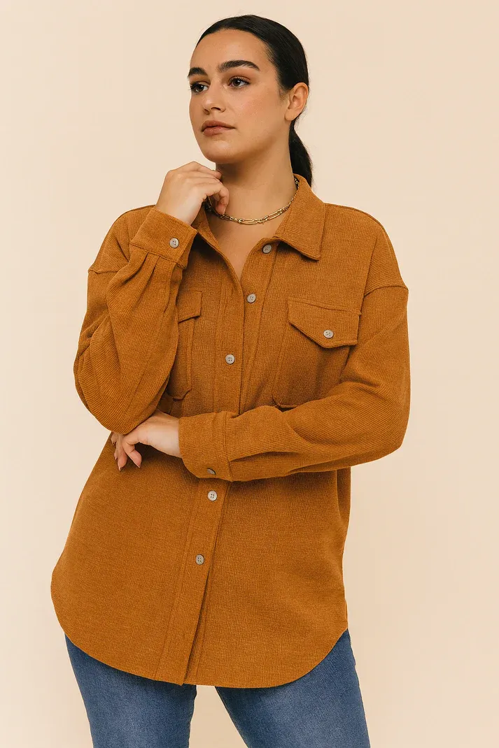 Orange Textured Knit Shacket