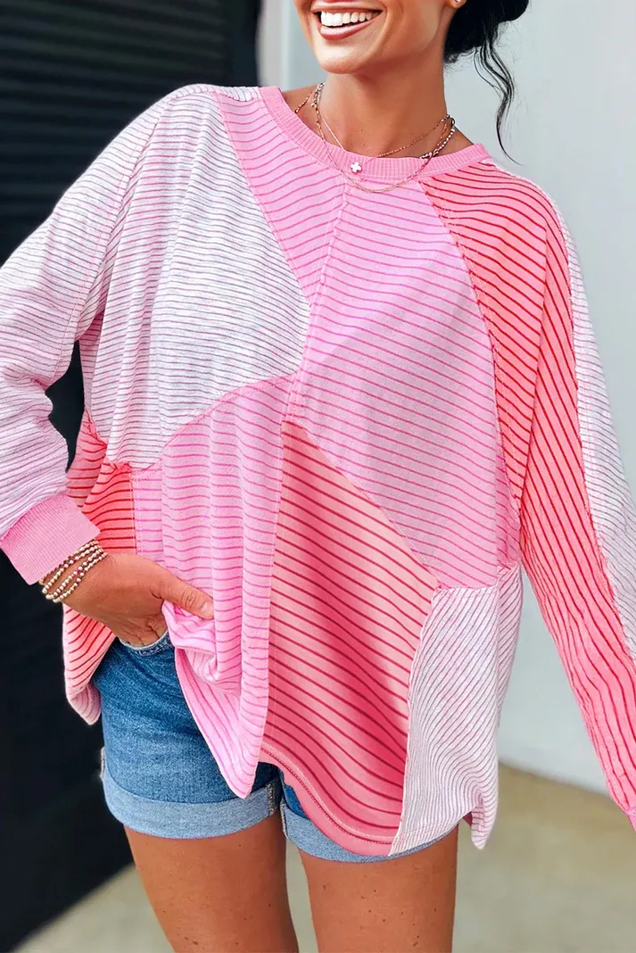 Sachet Pink Colorblock Striped Top