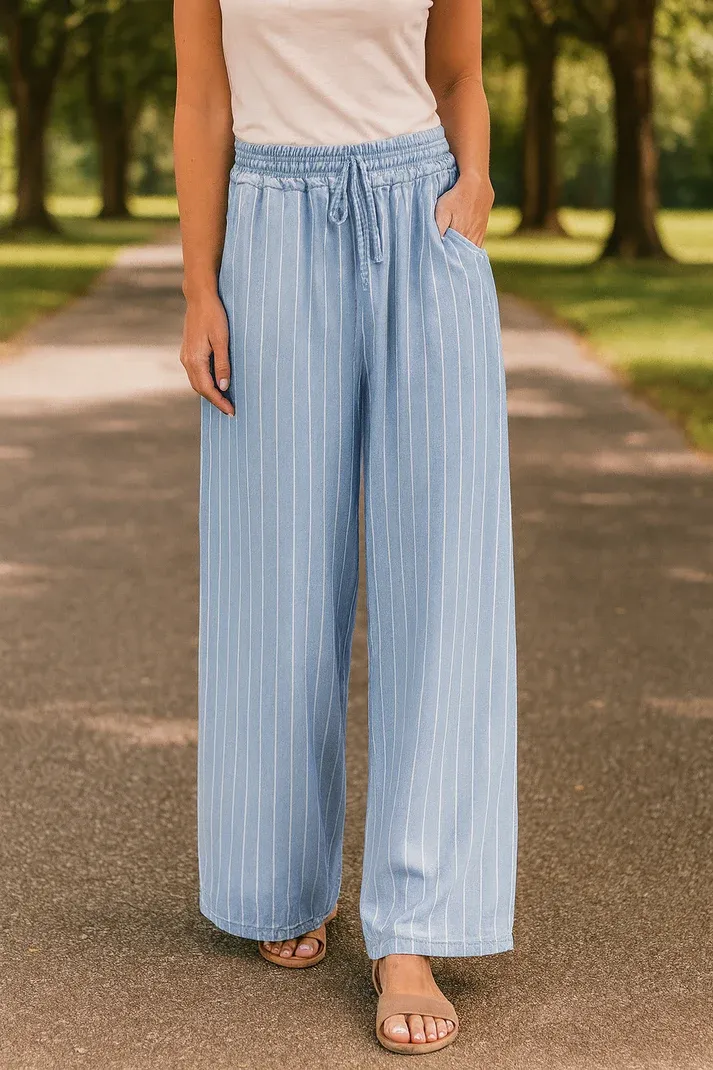 Stripe Chambray Elastic Pants