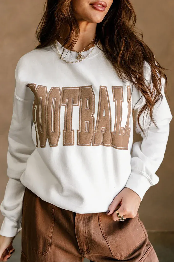White Football Letter Sweatshirt
