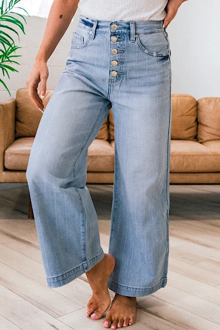 Button Fly Wide Leg Jeans