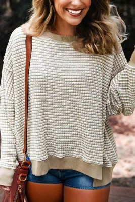 Brown Stripe Knit Ribbed Top