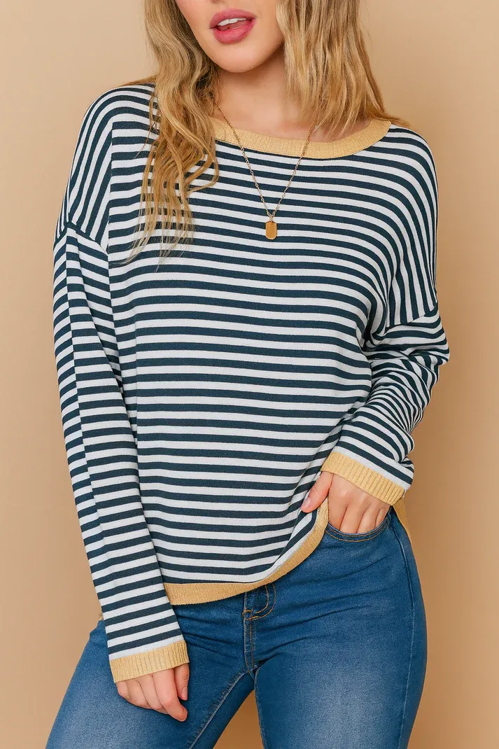 Grey Contrast Striped Sweater