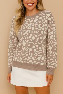 Gray Leopard Ribbed Sweater