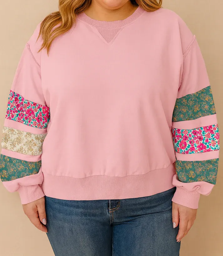Pink Floral Patched Sweatshirt