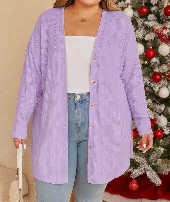 Purple Waffle Knit Cardigan