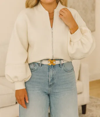White Zip Up Knit Puff Jacket