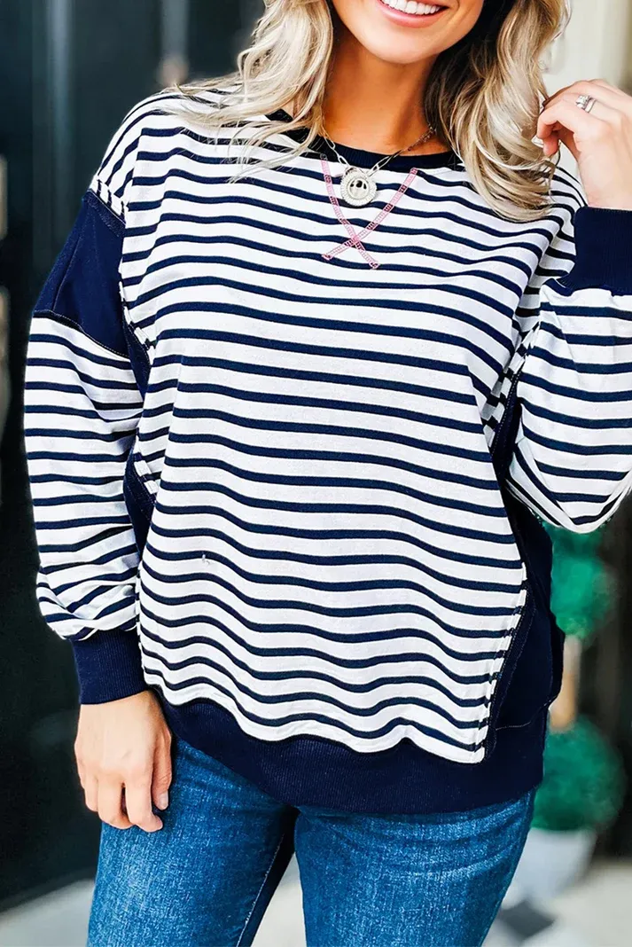Blue Stripe Patchwork Sweatshirt