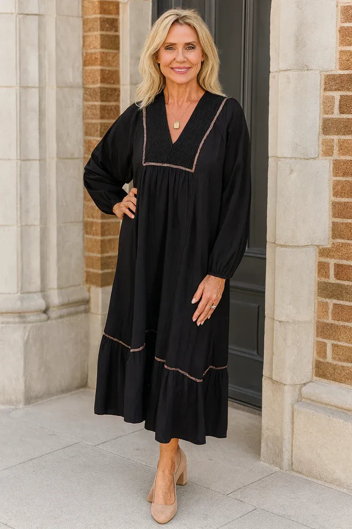 Black Leopard Trim Dress