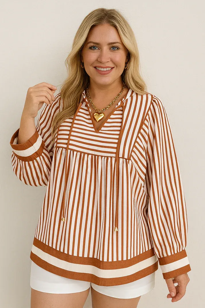 Brown Stripe Babydoll Blouse