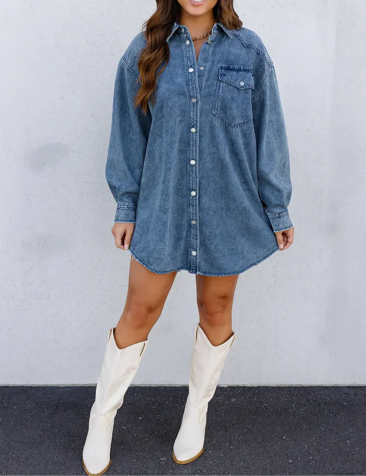 Big Pocket Loose Denim Dress