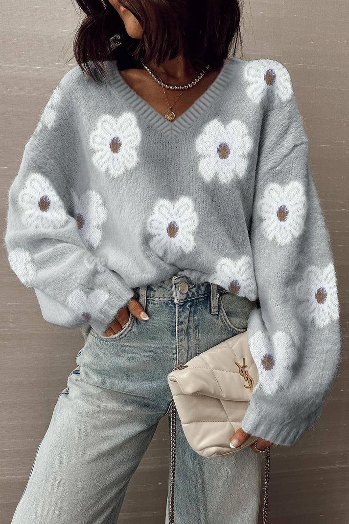 Gray Flower Baggy Pullover
