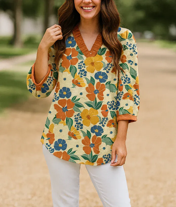 Orange Floral Frilled Blouse
