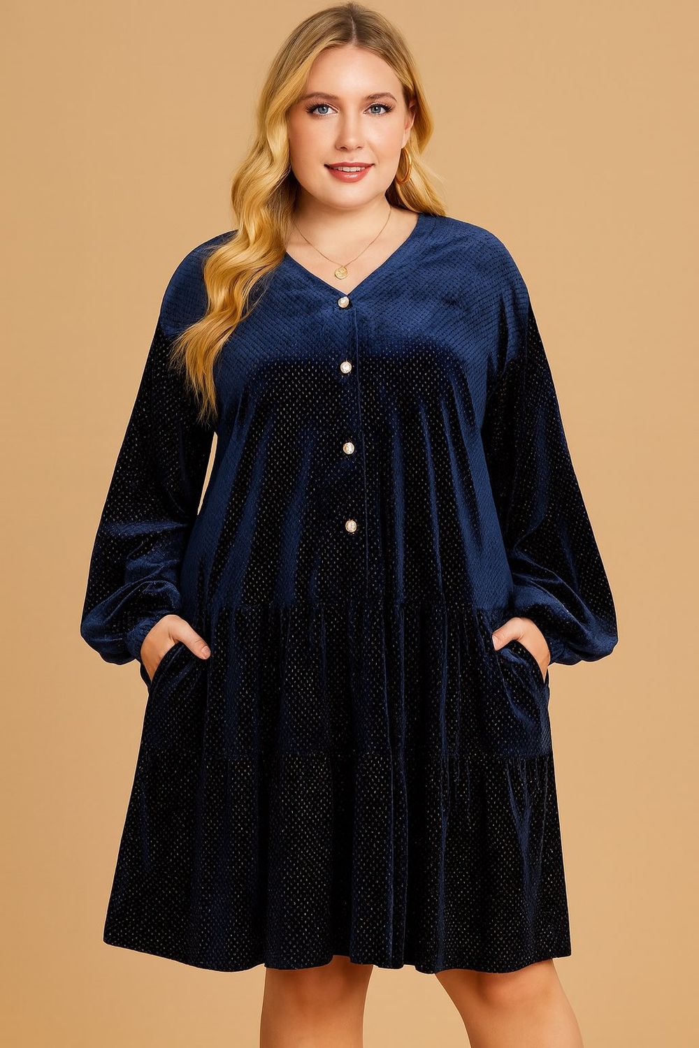 Navy Blue Textured Dress