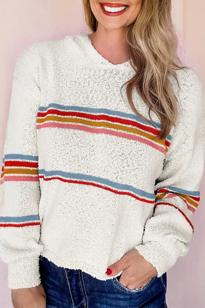 Stripe Hooded Popcorn Sweater