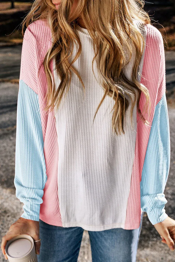 Blue Colorblock Corded Top