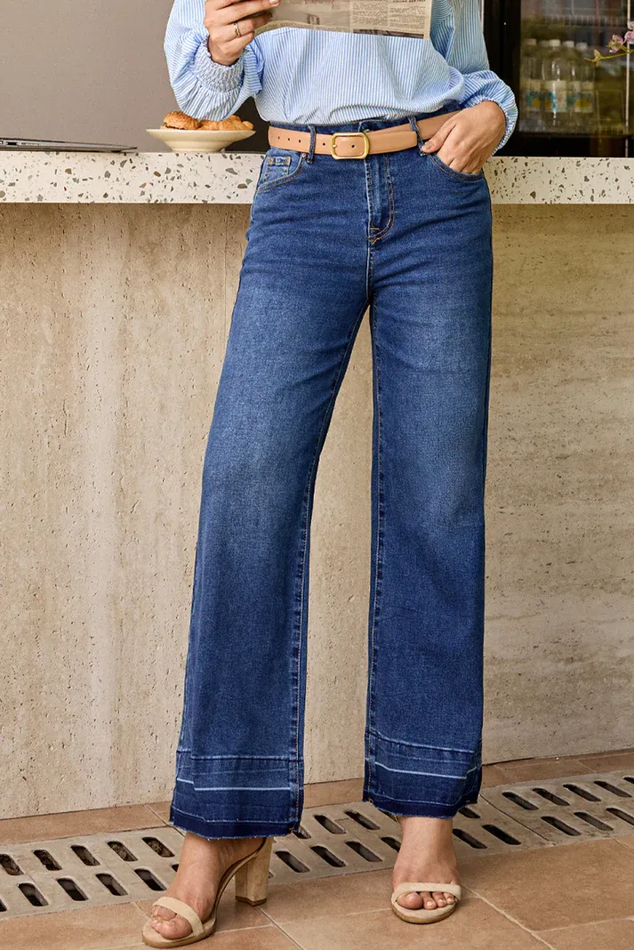 Blue Raw Hem Loose Jeans