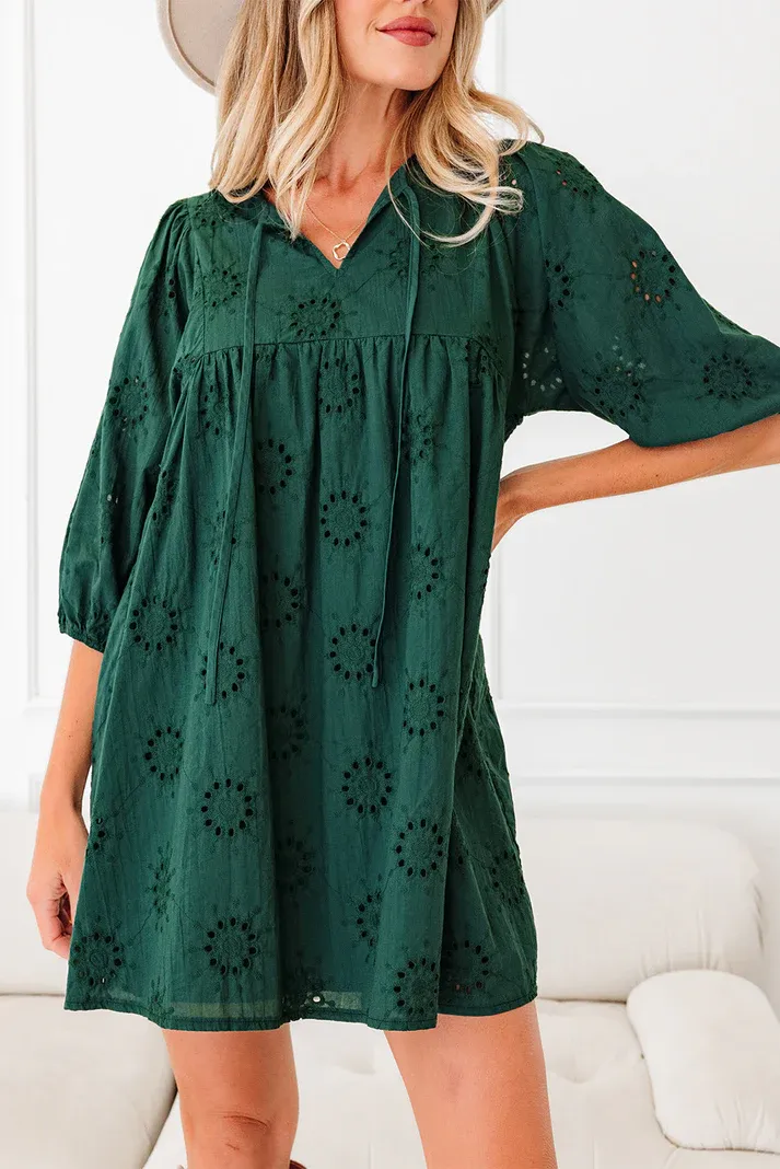 Green Eyelet Mini Dress