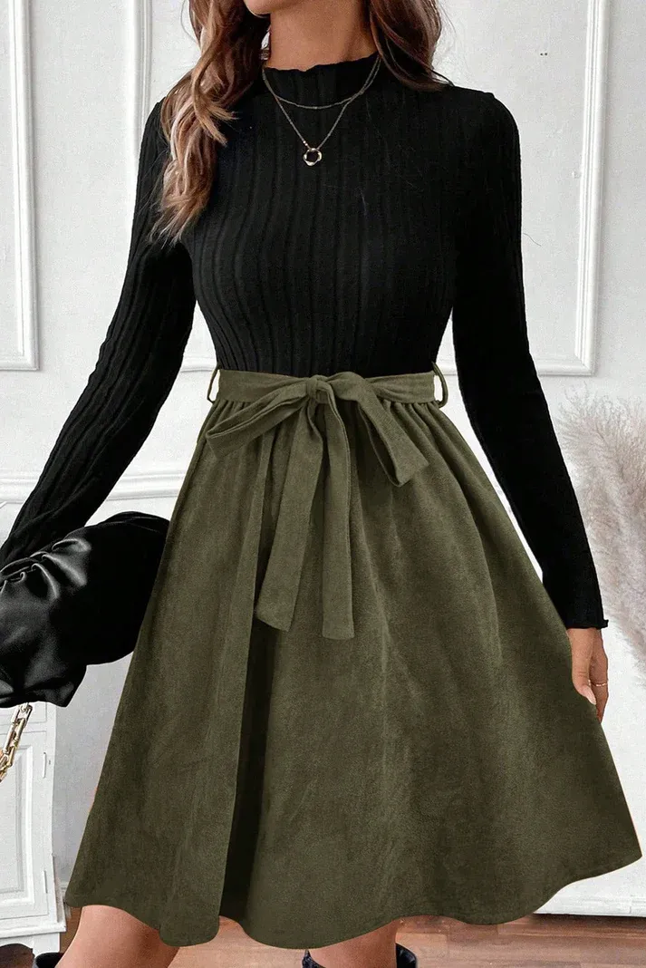 Black Ribbed Flare Dress