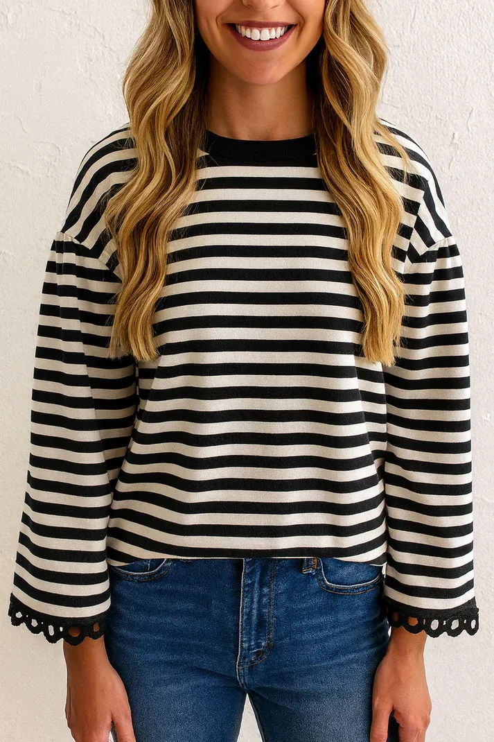 Black Striped Lace Top