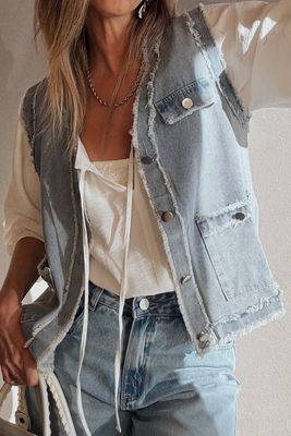 Blue Frayed Denim Vest