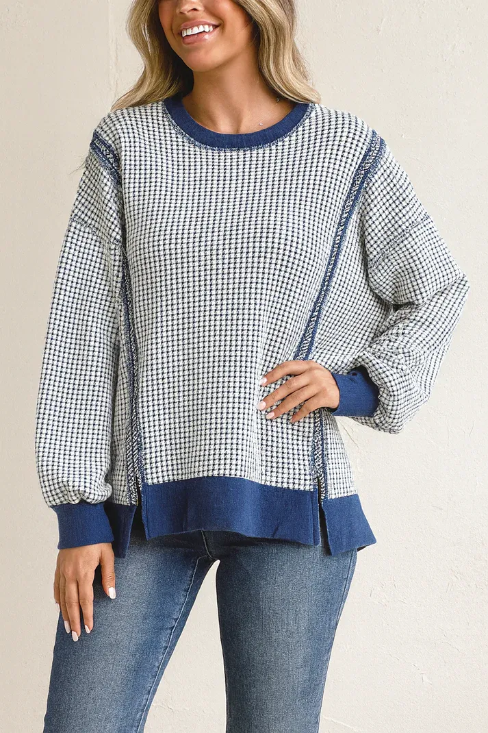 Blue Waffle Knit Top