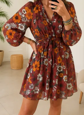 Red Floral Flowy Dress