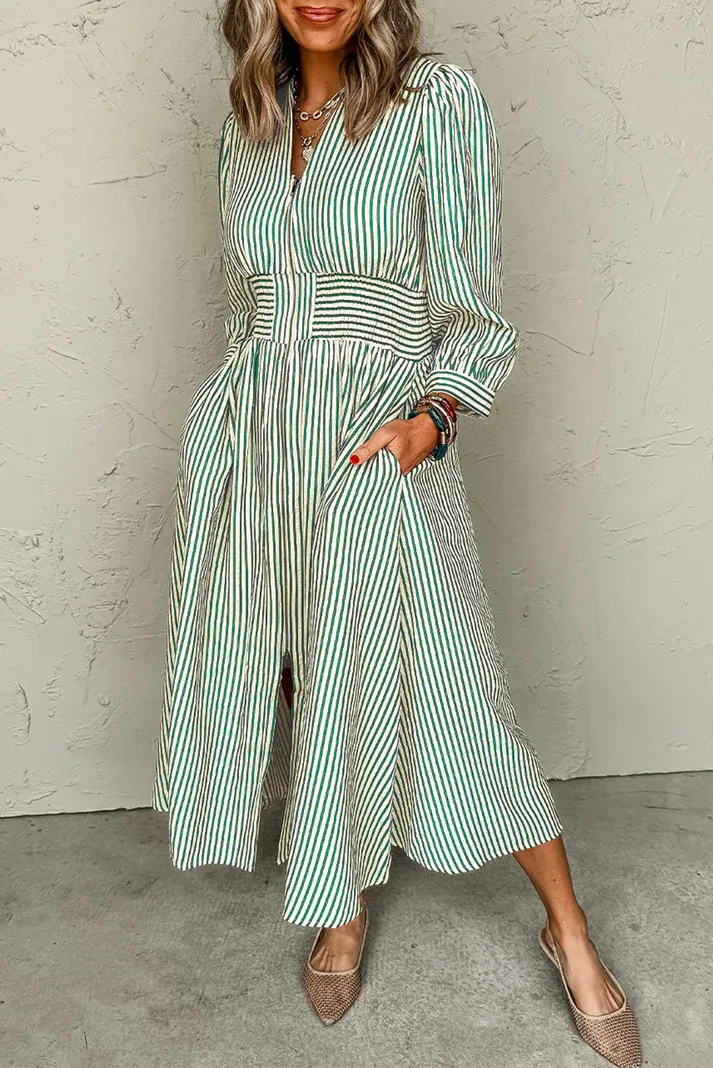 Stripe Clinched Midi Dress