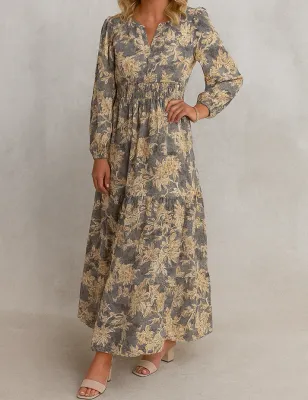 Blue Smocked Floral Maxi